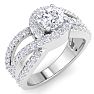 1 1/2 Carat Triple Band Halo Diamond Engagement Ring in 14k White Gold  Image-2