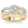 1 1/2 Carat Triple Band Halo Diamond Engagement Ring in 14k Yellow Gold  Image-1