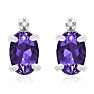 1 1/4ct Oval Amethyst and Diamond Earrings in 14k White Gold
 Image-2