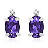 1 1/4ct Oval Amethyst and Diamond Earrings in 14k White Gold
 Image-2