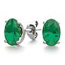 1 Carat Oval Shape Emerald Stud Earrings In Sterling Silver Image-1
