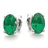 1 Carat Oval Shape Emerald Stud Earrings In Sterling Silver Image-2
