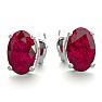 1 Carat Oval Shape Ruby Stud Earrings In Sterling Silver Image-2