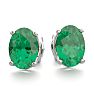 1 1/2 Carat Oval Shape Emerald Stud Earrings In Sterling Silver Image-2