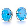 3 Carat Oval Shape Blue Topaz Stud Earrings In Sterling Silver Image-2