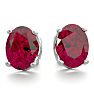 3 Carat Oval Shape Ruby Stud Earrings In Sterling Silver Image-2