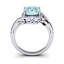 Aquamarine Ring: Aquamarine Jewelry: 1 Carat Oval Shape Aquamarine and Halo Diamond Ring In 14 Karat White Gold Image-4