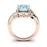 Aquamarine Ring: Aquamarine Jewelry: 1 Carat Oval Shape Aquamarine and Halo Diamond Ring In 14 Karat Rose Gold Image-4
