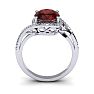 Garnet Ring: Garnet Jewelry: 1 1/4 Carat Oval Shape Garnet and Halo Diamond Ring In 14 Karat White Gold Image-4