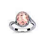 1 Carat Oval Shape Morganite and Halo Diamond Ring In 14 Karat White Gold Image-1