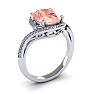 1 Carat Oval Shape Morganite and Halo Diamond Ring In 14 Karat White Gold Image-2
