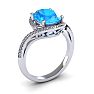 1 3/4 Carat Oval Shape Blue Topaz and Halo Diamond Ring In 14 Karat White Gold Image-2