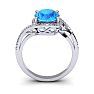 1 3/4 Carat Oval Shape Blue Topaz and Halo Diamond Ring In 14 Karat White Gold Image-4