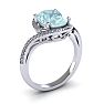 Aquamarine Ring: Aquamarine Jewelry: 1 1/3 Carat Oval Shape Aquamarine and Halo Diamond Ring In 14 Karat White Gold Image-2