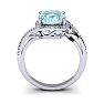 Aquamarine Ring: Aquamarine Jewelry: 1 1/3 Carat Oval Shape Aquamarine and Halo Diamond Ring In 14 Karat White Gold Image-4