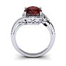 Garnet Ring: Garnet Jewelry: 1 3/4 Carat Oval Shape Garnet and Halo Diamond Ring In 14 Karat White Gold Image-4
