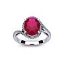 1 3/4 Carat Oval Shape Ruby and Halo Diamond Ring In 14 Karat White Gold Image-1