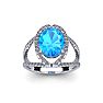2 Carat Oval Shape Blue Topaz and Halo Diamond Ring In 14 Karat White Gold Image-1