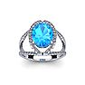 2 Carat Oval Shape Blue Topaz and Halo Diamond Ring In 14 Karat White Gold Image-1
