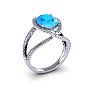 2 Carat Oval Shape Blue Topaz and Halo Diamond Ring In 14 Karat White Gold Image-2