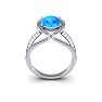 2 Carat Oval Shape Blue Topaz and Halo Diamond Ring In 14 Karat White Gold Image-4