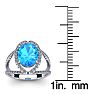 2 Carat Oval Shape Blue Topaz and Halo Diamond Ring In 14 Karat White Gold Image-5
