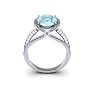 Aquamarine Ring: Aquamarine Jewelry: 1 1/2 Carat Oval Shape Aquamarine and Halo Diamond Ring In 14 Karat White Gold
 Image-4