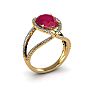 2 Carat Oval Shape Ruby and Halo Diamond Ring In 14 Karat Yellow Gold Image-2