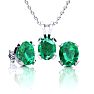 3 Carat Oval Shape Emerald Necklaces and Earring Set In Sterling Silver, 18 Inch Chain Image-1