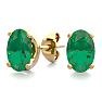 1 Carat Oval Shape Emerald Stud Earrings In 14K Yellow Gold Over Sterling Silver Image-1