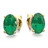 1 Carat Oval Shape Emerald Stud Earrings In 14K Yellow Gold Over Sterling Silver Image-2