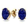 1 Carat Oval Shape Sapphire Stud Earrings In Yellow Gold Over Sterling Silver. Sapphire Is The #1 Most Popular Gemstone! Image-1