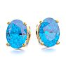 2 Carat Oval Shape Blue Topaz Stud Earrings In 14K Yellow Gold Over Sterling Silver Image-2