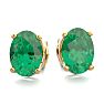 1 1/2 Carat Oval Shape Emerald Stud Earrings In 14K Yellow Gold Over Sterling Silver Image-2