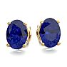 2 Carat Oval Shape Sapphire Stud Earrings In Yellow Gold OverSterling Silver. Beautiful Blue Sapphires! Image-2