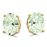2 Carat Oval Shape Green Amethyst Stud Earrings In 14K Yellow Gold Over Sterling Silver Image-2