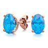 1 Carat Oval Shape Blue Topaz Stud Earrings In 14K Rose Gold Over Sterling Silver