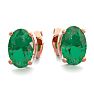 1 Carat Oval Shape Emerald Stud Earrings In 14K Rose Gold Over Sterling Silver Image-2