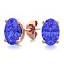1 Carat Oval Shape Tanzanite Stud Earrings In 14K Rose Gold Over Sterling Silver