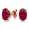 1 Carat Oval Shape Ruby Stud Earrings In 14K Rose Gold Over Sterling Silver Image-1