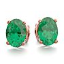1 1/2 Carat Oval Shape Emerald Stud Earrings In 14K Rose Gold Over Sterling Silver Image-2