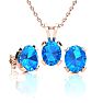 3 Carat Oval Shape Blue Topaz Necklace and Earring Set In 14K Rose Gold Over Sterling Silver Image-1