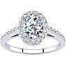 1 Carat Oval Shape Halo Diamond Engagement Ring in 14 Karat White Gold Image-1