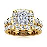 4 1/4 Carat Princess Halo Diamond Bridal Set in 14k Yellow Gold Image-1