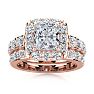4 1/4 Carat Princess Halo Diamond Bridal Set in 14k Rose Gold Image-1