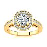 1 1/4 Carat Cushion Cut Halo Diamond Engagement Ring In 14 Karat Yellow Gold Image-1