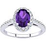1 Carat Oval Shape Amethyst and Halo Diamond Ring In 14 Karat White Gold Image-1
