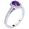 1 Carat Oval Shape Amethyst and Halo Diamond Ring In 14 Karat White Gold Image-2
