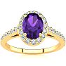 1 Carat Oval Shape Amethyst and Halo Diamond Ring In 14 Karat Yellow Gold Image-1