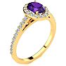 1 Carat Oval Shape Amethyst and Halo Diamond Ring In 14 Karat Yellow Gold Image-2